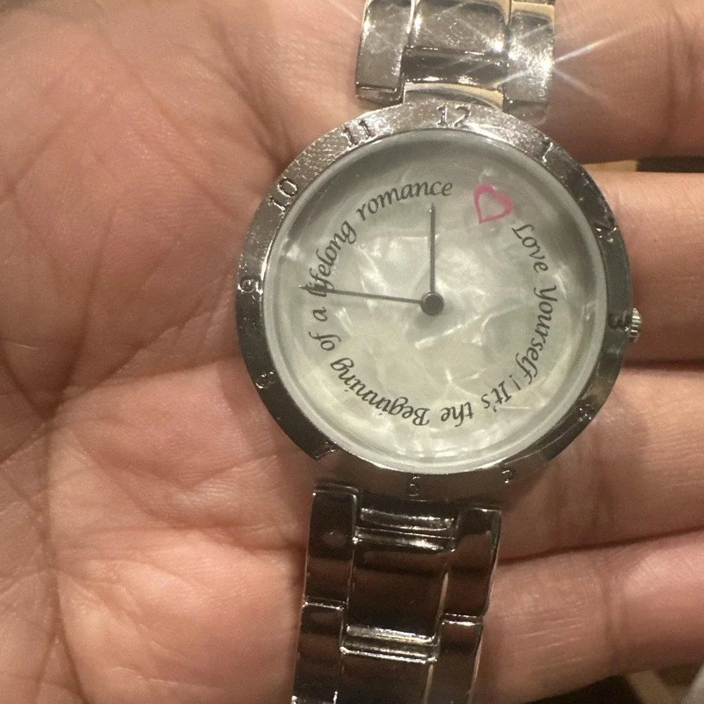 Working Silver Ladies Watch 35mm Inspirational Saying Love Yourself Fit 6in Runs
